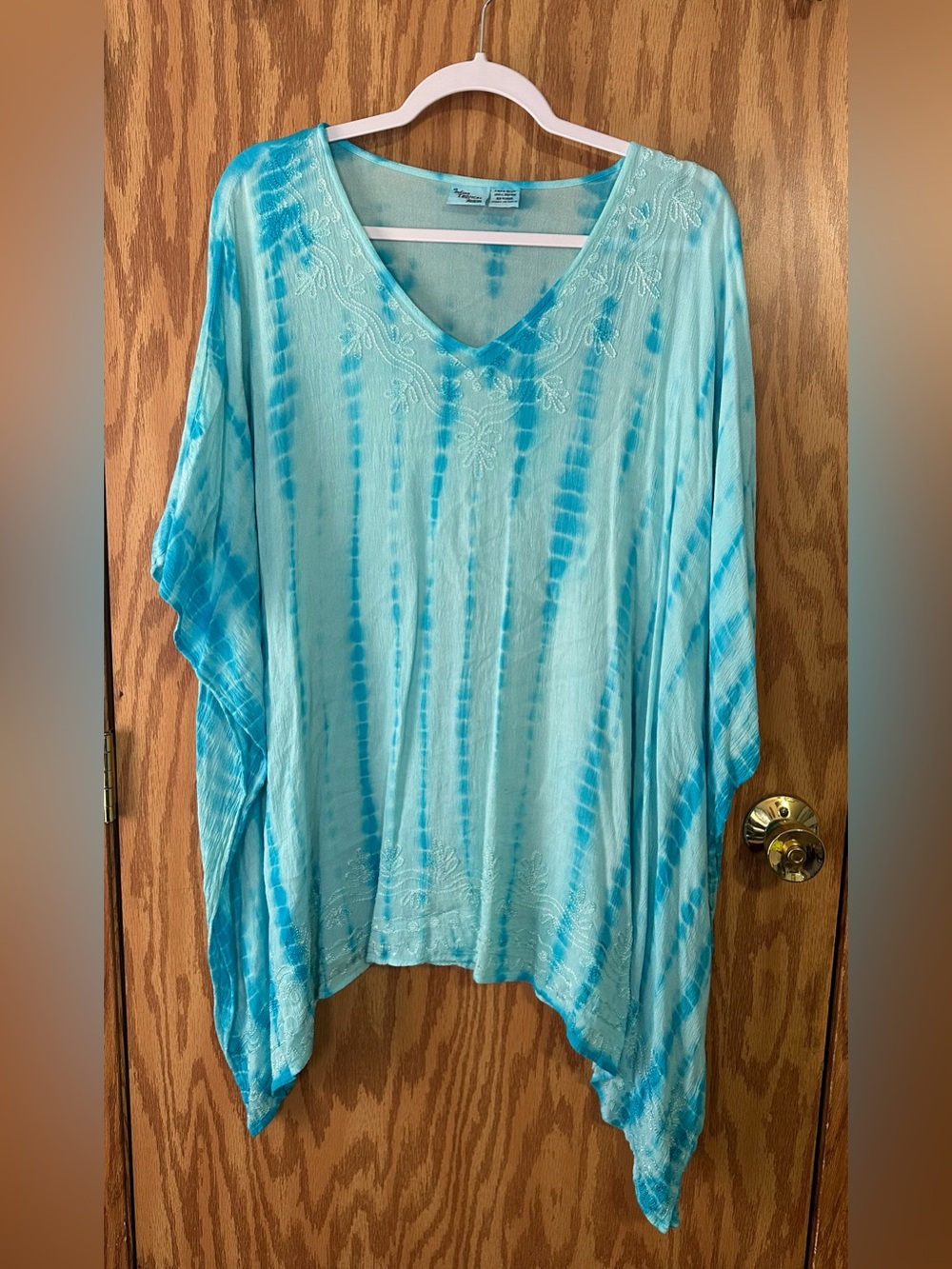 Indian Tropical Blue Tie Dye Free Size Flowy Top / Swimsuit Coverup - Picture 1 of 4